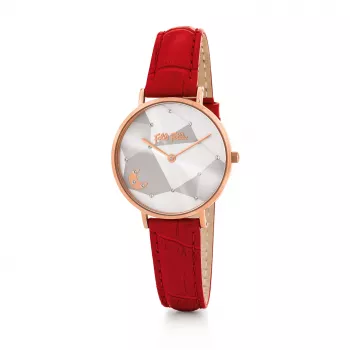 FOLLI FOLLIE Reloj de mujer cuarzo analógico WF19R016SSWRE 32mm caja de acero inoxidable esfera blanca correa de piel roja