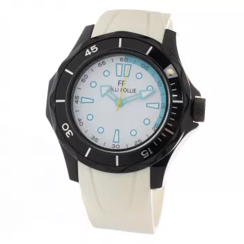 Folli Follie Reloj de mujer de cuarzo analógico WT13P001ZPW 45mm acero inoxidable blanco piel