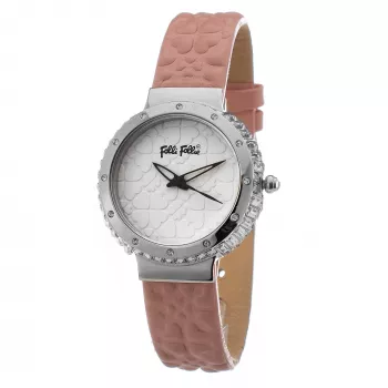 Reloj FOLLI FOLLIE mujer WF13A032SPRDF 32mm caja de acero inoxidable oro rosa esfera blanca correa de piel rosa cuarzo analógico