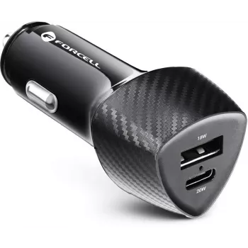 Forcell Carbon CC50-1A1C Cargador de coche 38W USB-C PD 3.0 + USB-A QC 3.0 Negro