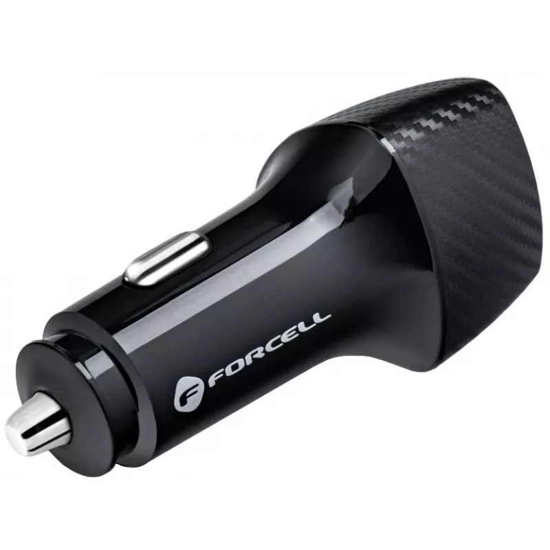Forcell Carbon CC50-1A1C Cargador de coche 38W USB-C PD 3.0 + USB-A QC 3.0 Negro