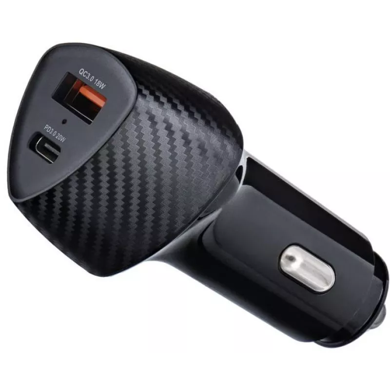 Forcell Carbon CC50-1A1C Cargador de coche 38W USB-C PD 3.0 + USB-A QC 3.0 Negro