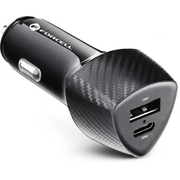 Forcell Carbon CC50-1A1C Cargador de coche 38W USB-C PD 3.0 + USB-A QC 3.0 Negro