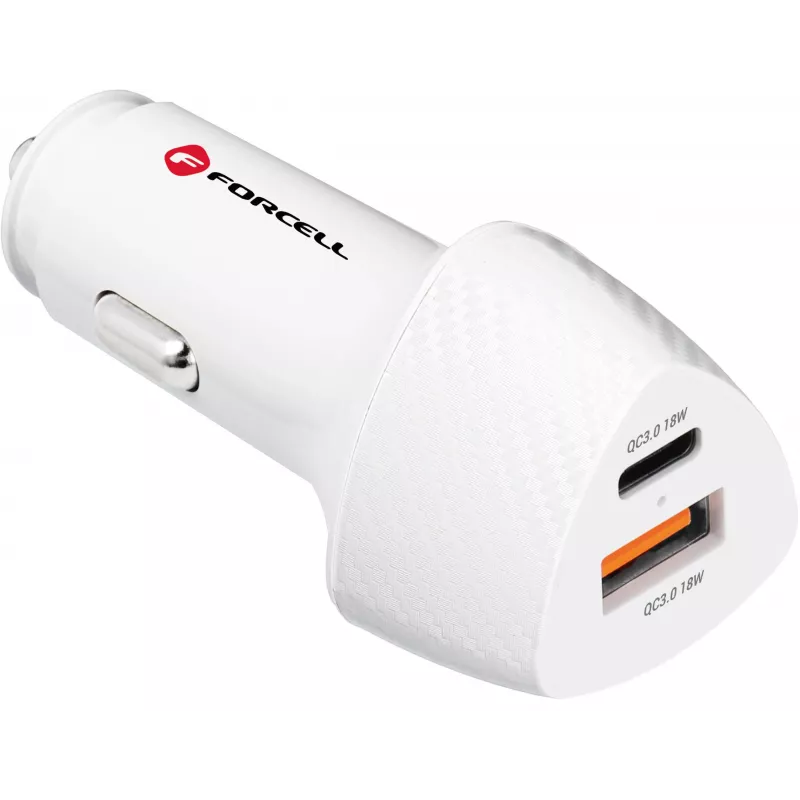 Forcell Carbon CC50-1A1C 38W USB-C PD + USB-A QC 3.0 Cargador de coche - Blanco