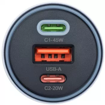 Forcell F-Energy 65 cargador de coche 65W, 2x USB-C (PD 3.0) y 1x USB-A (QC 4.0), gris