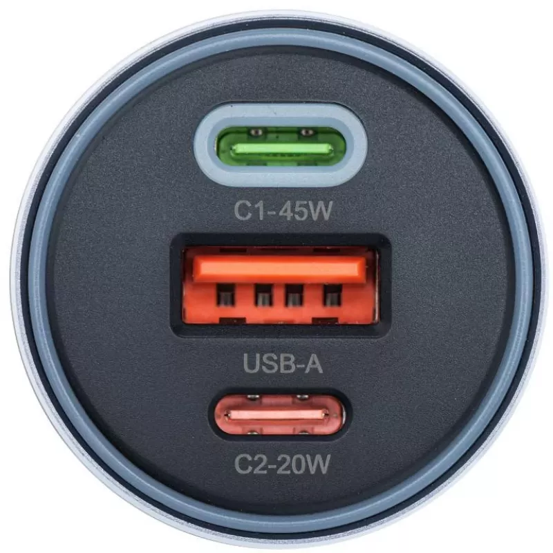 Forcell F-Energy 65 cargador de coche 65W, 2x USB-C (PD 3.0) y 1x USB-A (QC 4.0), gris