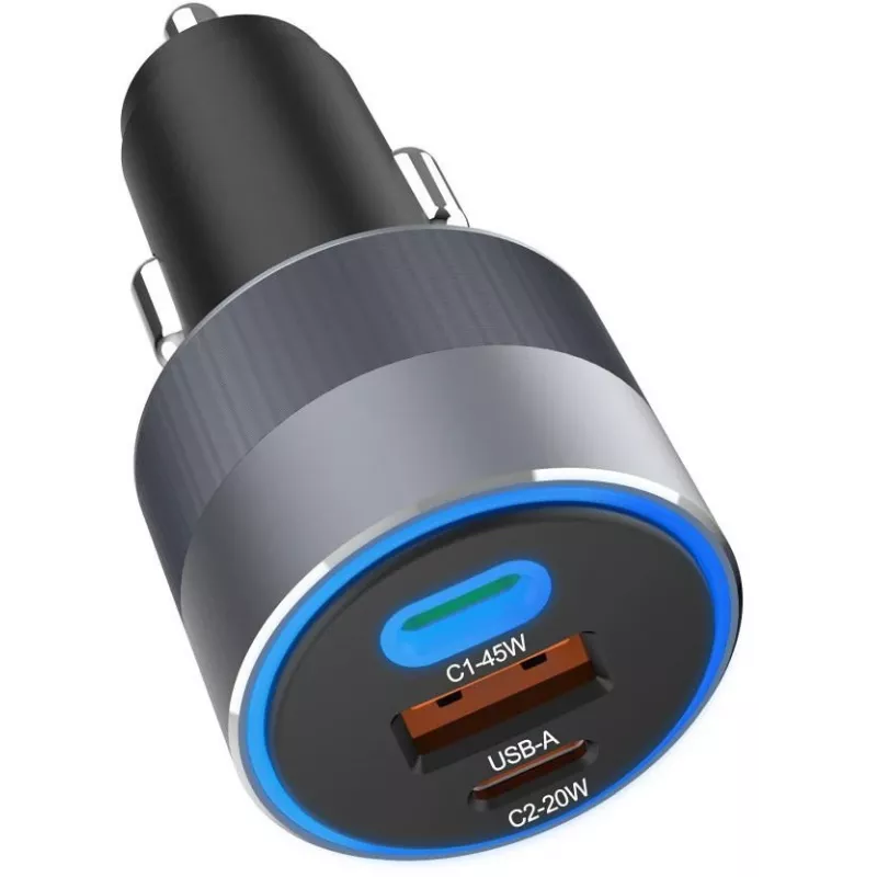 Forcell F-Energy 65 cargador de coche 65W, 2x USB-C (PD 3.0) y 1x USB-A (QC 4.0), gris