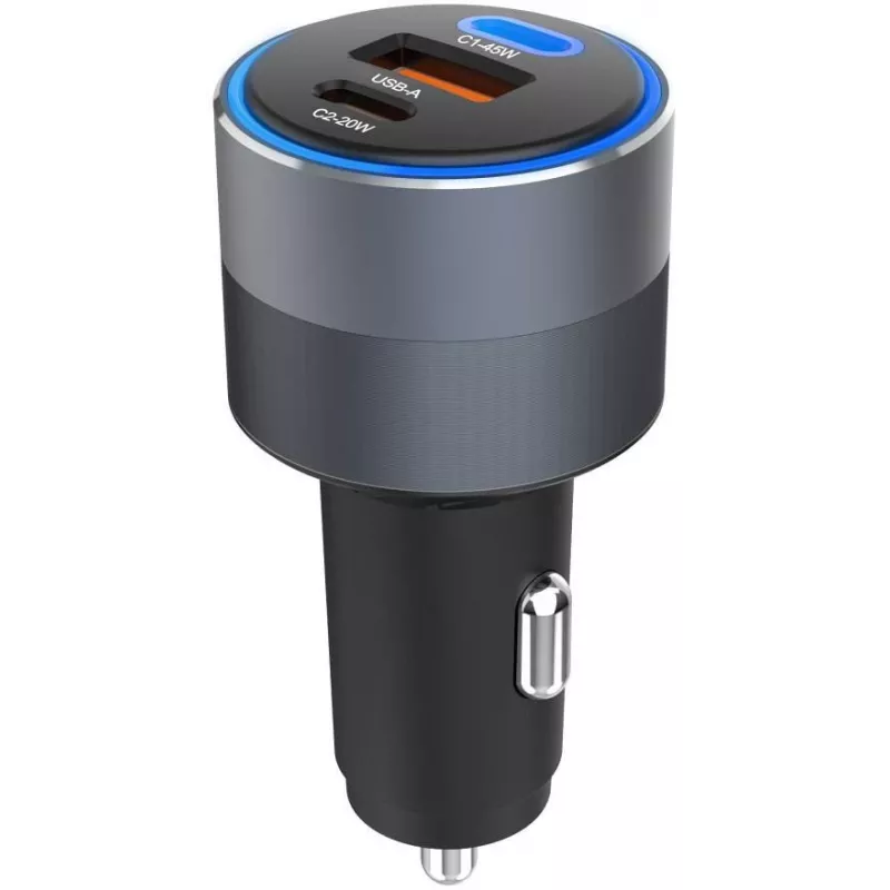 Forcell F-Energy 65 cargador de coche 65W, 2x USB-C (PD 3.0) y 1x USB-A (QC 4.0), gris