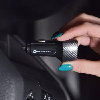 Forcell F-Energy Carbon cargador de coche USB-C QC3.0 PD 20W con cable USB-C a Lightning CC50-1C negro