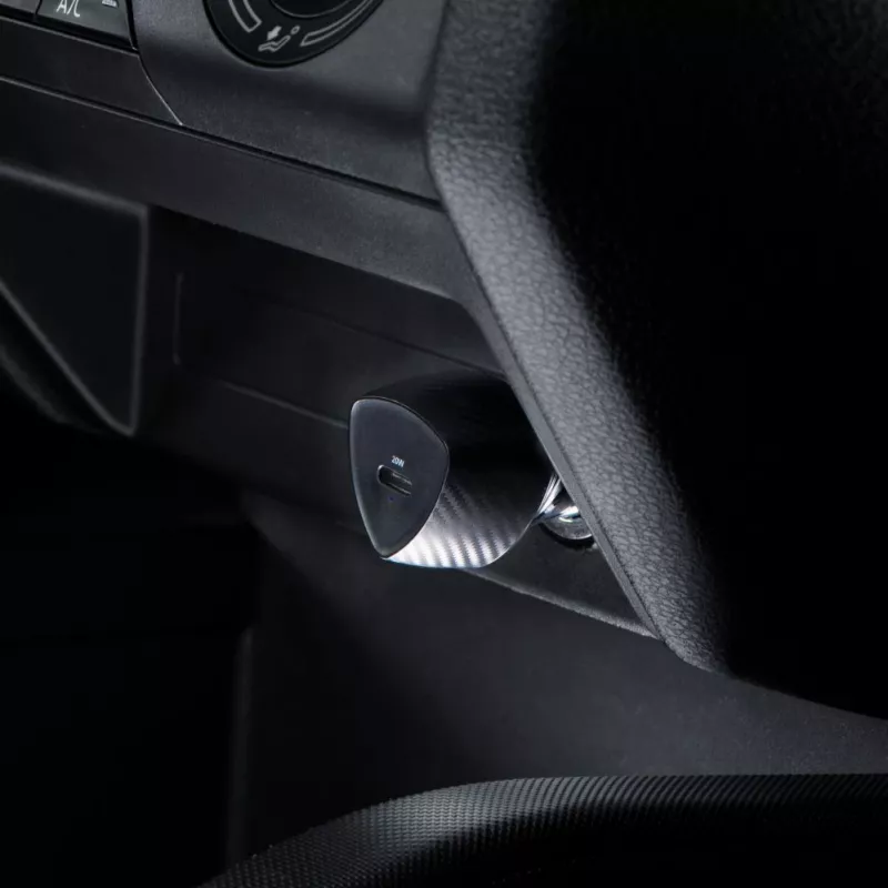 Forcell F-Energy Carbon cargador de coche USB-C QC3.0 PD 20W con cable USB-C a Lightning CC50-1C negro