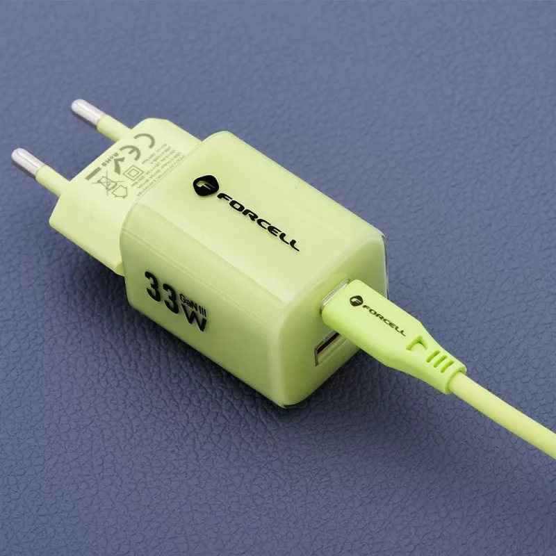 Forcell F-Energy GaN III VT-41 cargador de pared GaN 33 W, 1x USB-C PD 3.0/PPS y 1x USB-A QC 4.0, verde