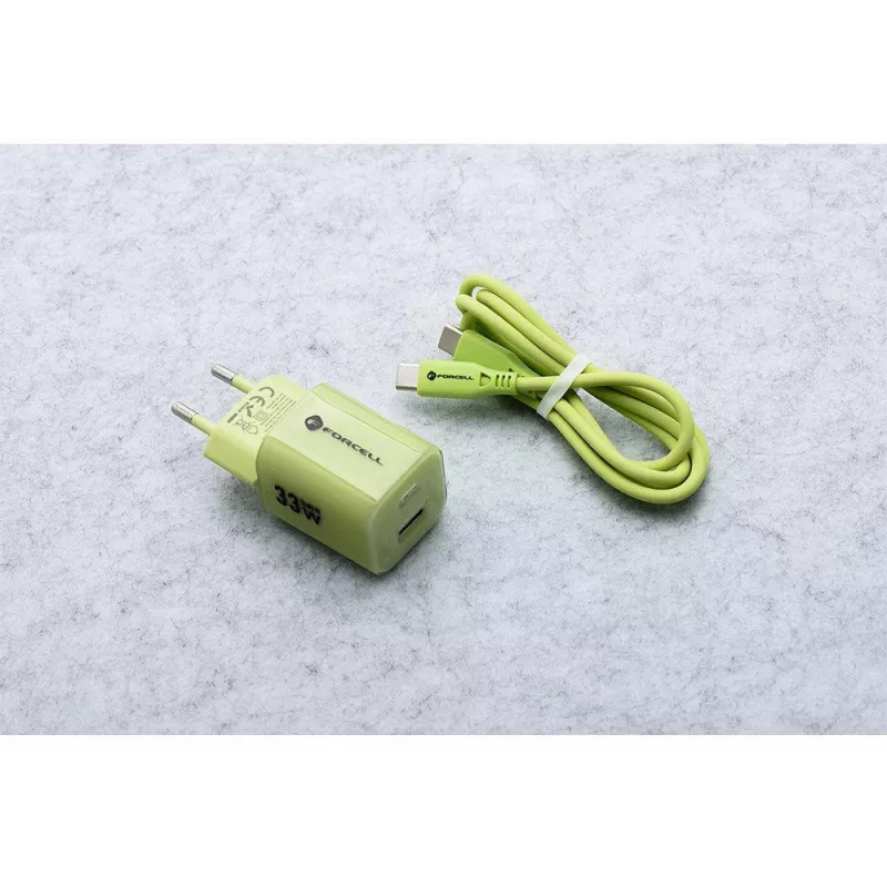 Forcell F-Energy GaN III VT-41 cargador de pared GaN 33 W, 1x USB-C PD 3.0/PPS y 1x USB-A QC 4.0, verde