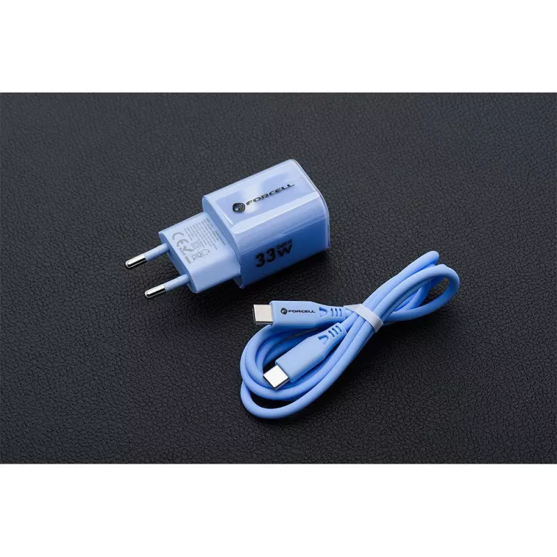 Forcell F-Energy GaN III VT-41 Cargador de pared USB-C y USB-A 33W, PD 3.0, QC 4.0, azul