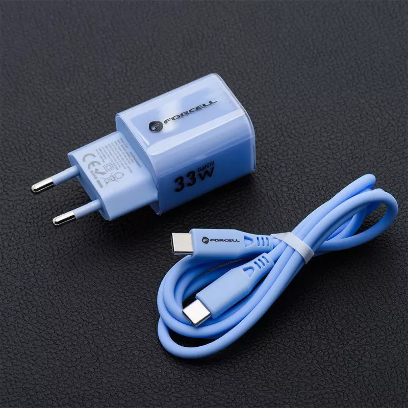 Forcell F-Energy GaN III VT-41 Cargador de pared USB-C y USB-A 33W, PD 3.0, QC 4.0, azul