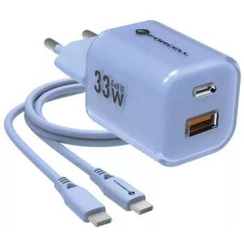 Forcell F-Energy GaN III VT-41 Cargador de pared USB-C y USB-A 33W, PD 3.0, QC 4.0, azul