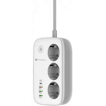 Forcell F-Energy VT-PS03 Regleta inteligente, 3x tomas Schuko, USB-C PD 30W, 3x USB-A QC 3.0, Wi-Fi, control por app Tuya, 2500W/10A