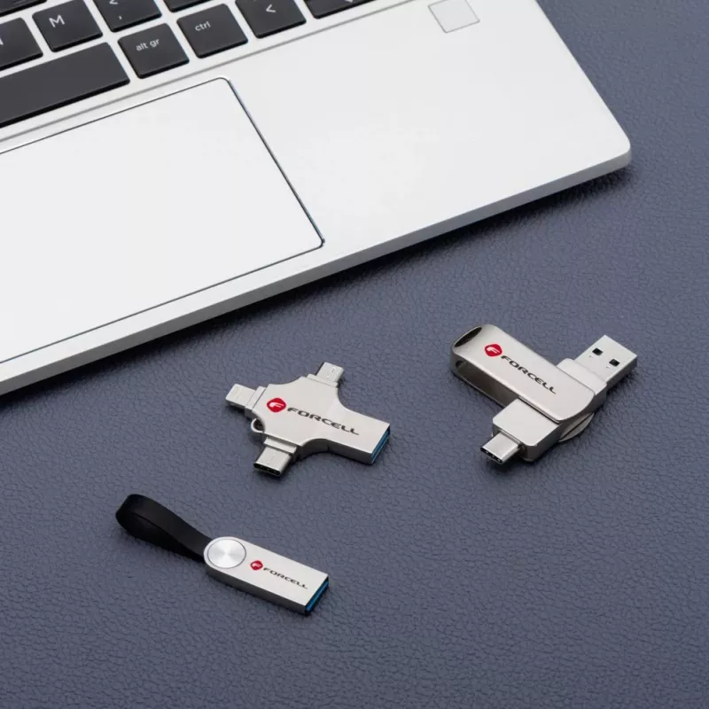 Forcell Pendrive 64GB USB 3.2 Gen 1 (USB-A / USB-C) F-Data Metal Duo plata