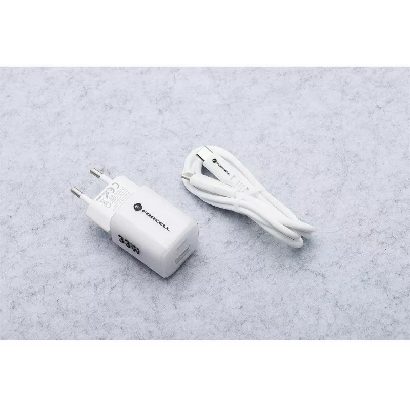 Forcell VT-41 Cargador de pared GaN III 33W con 1x USB-C PD 3.0 y 1x USB-A QC 4.0 (blanco)