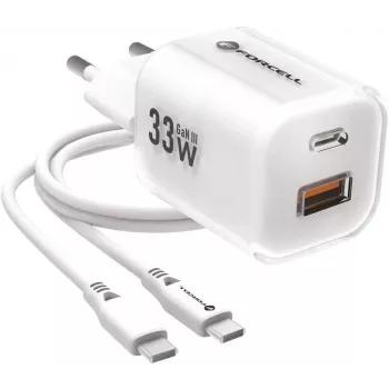 Forcell VT-41 Cargador de pared GaN III 33W con 1x USB-C PD 3.0 y 1x USB-A QC 4.0 (blanco)