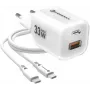 Forcell VT-41 Cargador de pared GaN III 33W con 1x USB-C PD 3.0 y 1x USB-A QC 4.0 (blanco)