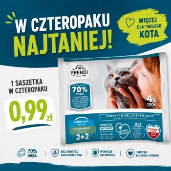 FRENDI Bacalao y Trucha en Salsa Comida húmeda para gatos, 4 x 100g bolsas