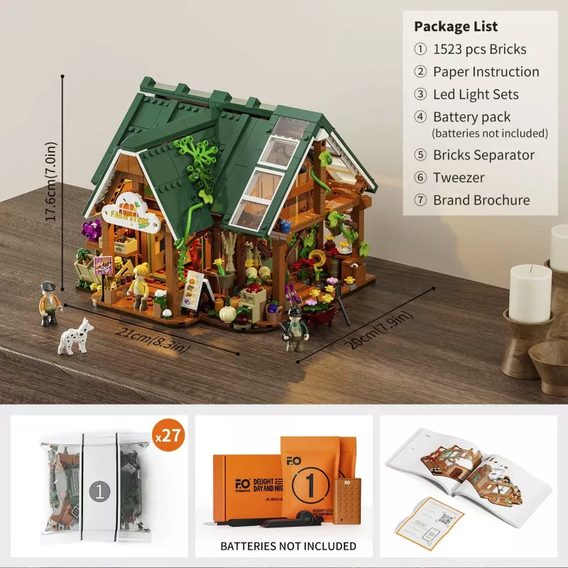 Funwhole Lumibricks Set de construcción Farm Store (2688 piezas) con iluminación LED