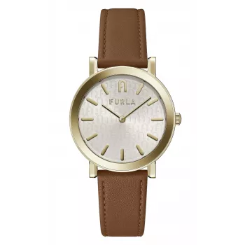 FURLA Giada Reloj de cuarzo para mujer WW00003002L2 38mm Esfera plateada Correa de piel azul
