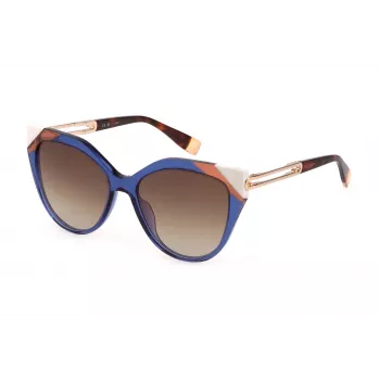 FURLA SFU683-5506NA Gafas de sol mariposa ojo de gato para mujer Havana carey montura de acetato lentes marrón degradado 55 mm