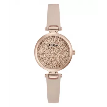 FURLA Reloj de mujer WW00018008L3 38mm acero inoxidable cuarzo analógico esfera plateada correa de piel negra