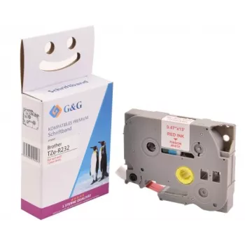 G&G Cinta de etiquetar de satén, compatible con Brother TZe-R232, rojo/blanco, 12mm x 4m (18777)