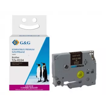 G&G Cinta de satén compatible con Brother TZe-R334, 12mm x 4m, oro sobre berry rosa, tela, no adhesiva 18774