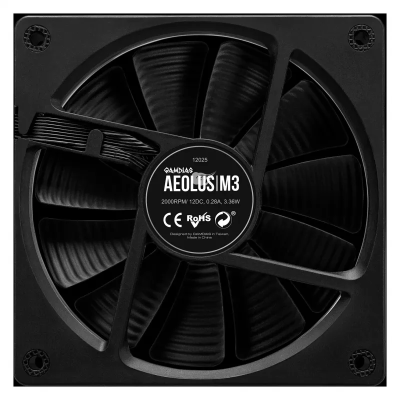 GAMDIAS AEOLUS M3-1201 ARGB ventilador de caja - 120mm, PWM, rodamiento hidráulico, Negro