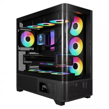Caja torre media gaming Gamdias Atlas P2 ARGB de cristal templado, negra, 4 ventiladores ARGB de 120mm