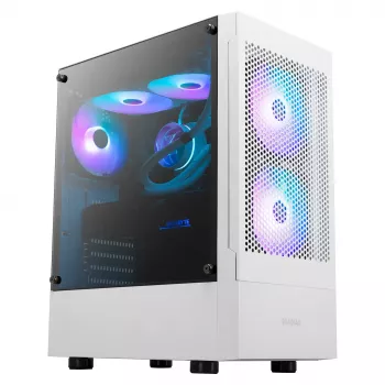 Caja semitorre gaming GAMDIAS Talos E3 MESH, Blanca, cristal templado, 4x120mm ventiladores ARGB, ATX/Micro-ATX/Mini-ITX, panel frontal de malla