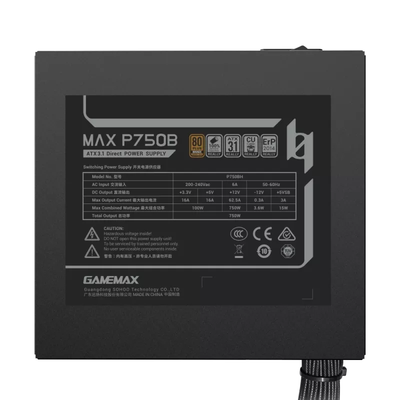 GAMEMAX MAX P750B 750W fuente de alimentación Bronze no modular