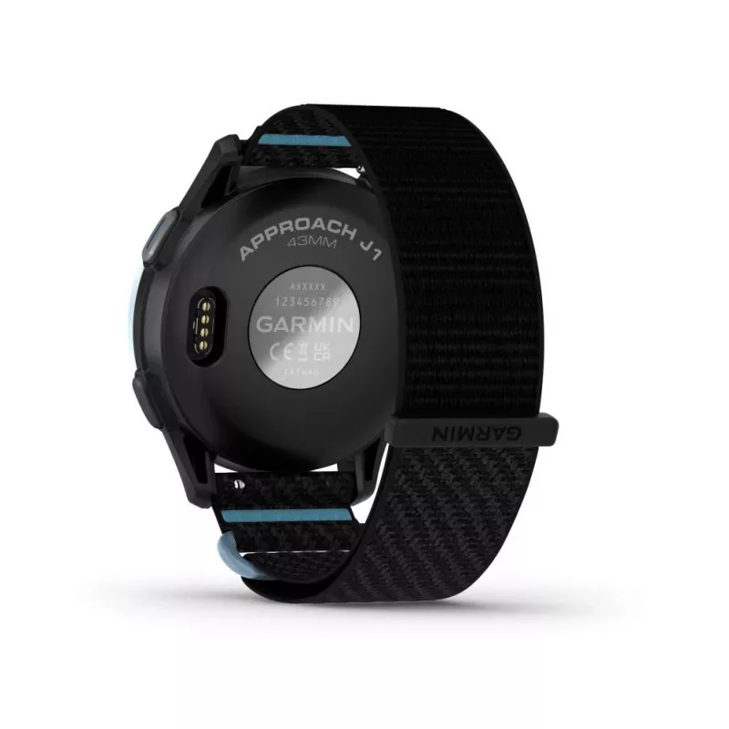 Garmin Approach J1 Cloud Blue bisel de aluminio con correa de tela ComfortFit negro/azul