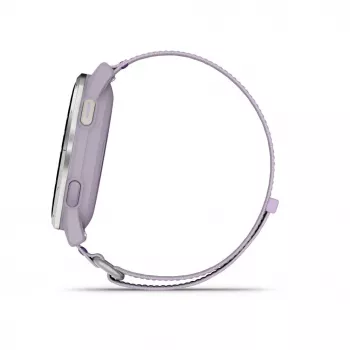 Garmin Approach J1 bisel de aluminio plateado con correa de tejido ComfortFit lila