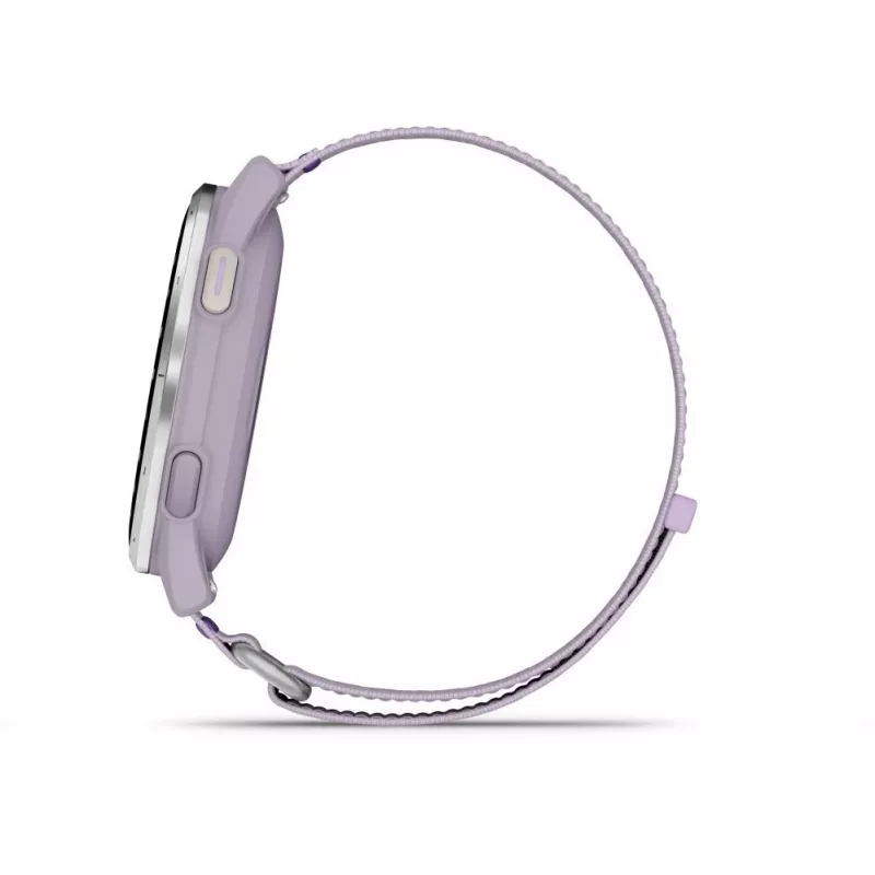 Garmin Approach J1 bisel de aluminio plateado con correa de tejido ComfortFit lila