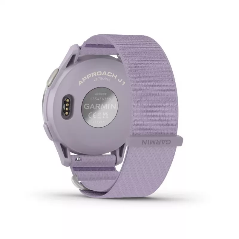Garmin Approach J1 bisel de aluminio plateado con correa de tejido ComfortFit lila