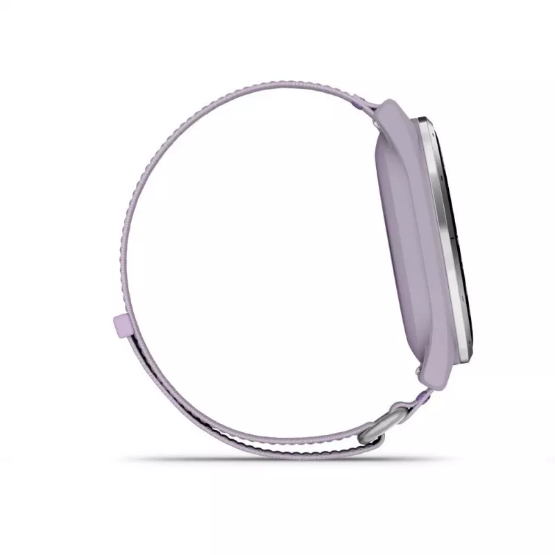 Garmin Approach J1 bisel de aluminio plateado con correa de tejido ComfortFit lila