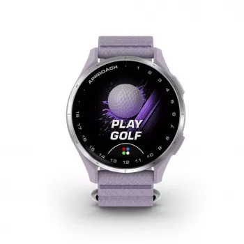 Garmin Approach J1 bisel de aluminio plateado con correa de tejido ComfortFit lila