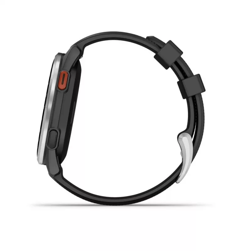 Garmin Approach S44 bisel de aluminio plateado con correa de silicona negra