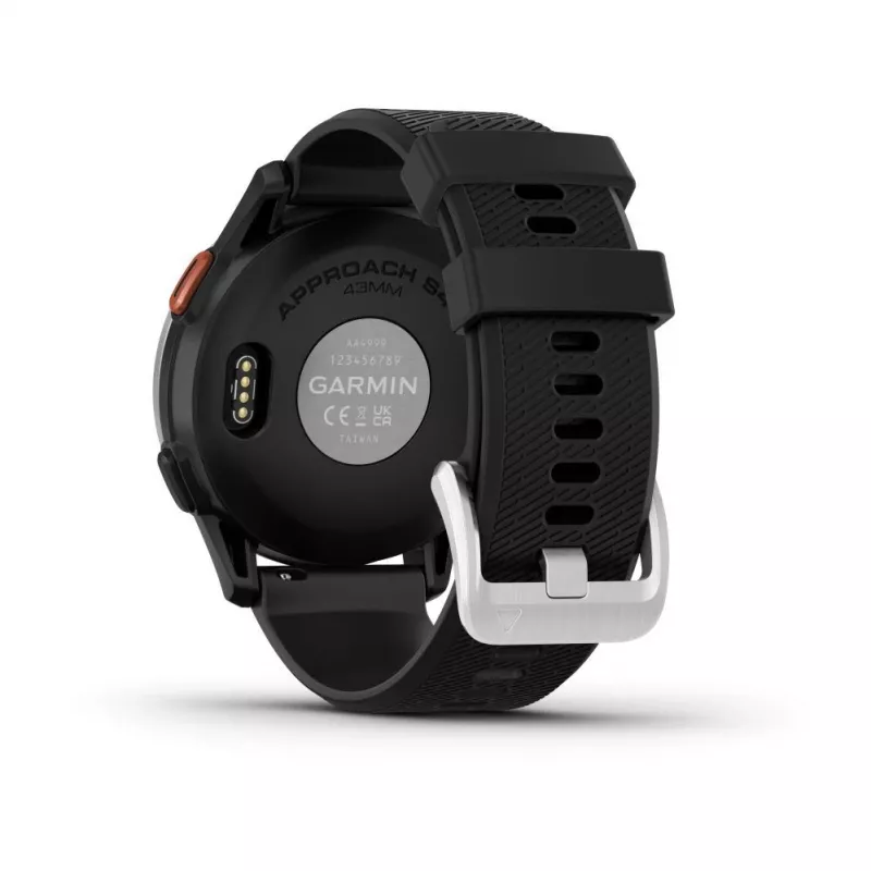 Garmin Approach S44 bisel de aluminio plateado con correa de silicona negra