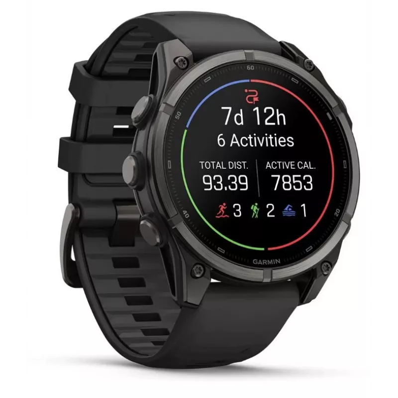 Garmin fenix 9 – 47mm, titanio Carbon Grey DLC con correa de silicona negra
