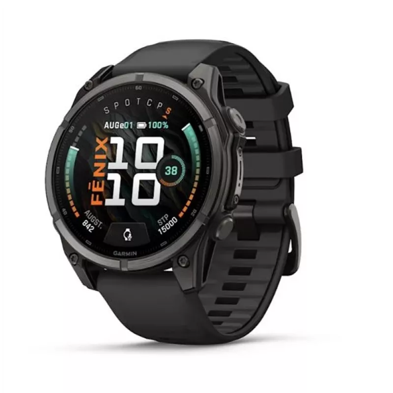 Garmin fenix 9 – 47mm, titanio Carbon Grey DLC con correa de silicona negra