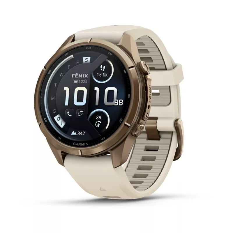 Garmin Fenix 9 Pro – inReach, 43mm titanio Autumn Gold con correa de silicona Cream/French Grey