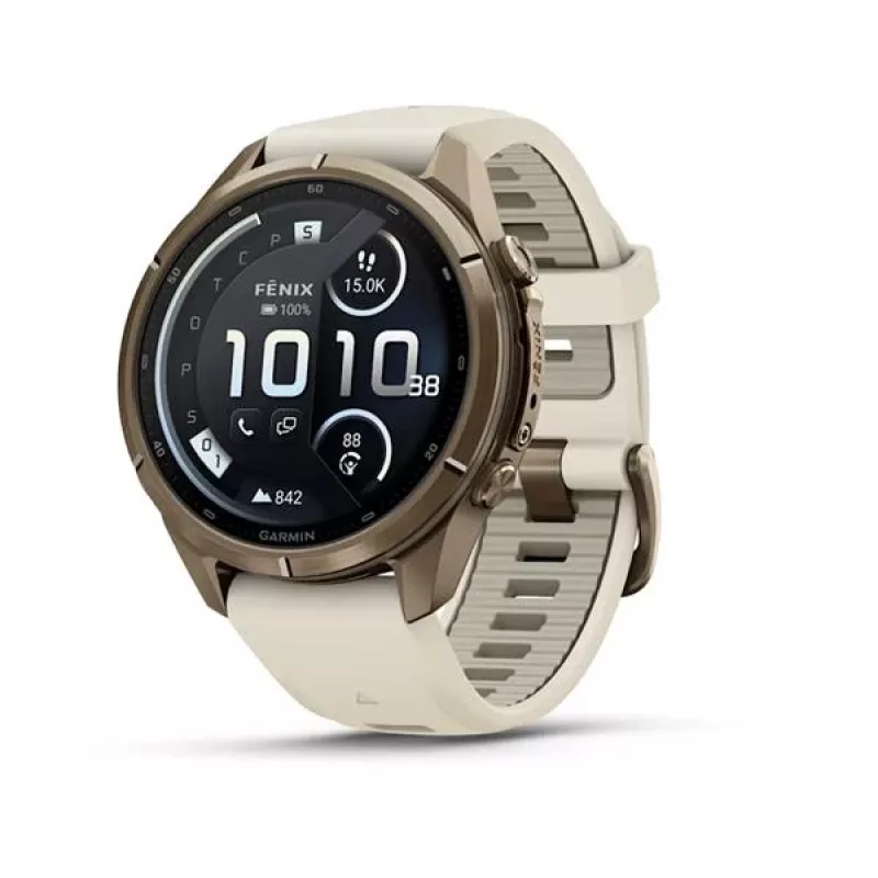 Garmin Fenix 9 Pro – inReach, 43mm titanio Autumn Gold con correa de silicona Cream/French Grey