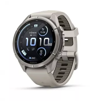 Garmin Fenix 9 Pro – inReach, 43mm titanio con correa de silicona Fog Grey/Dark Sandstone
