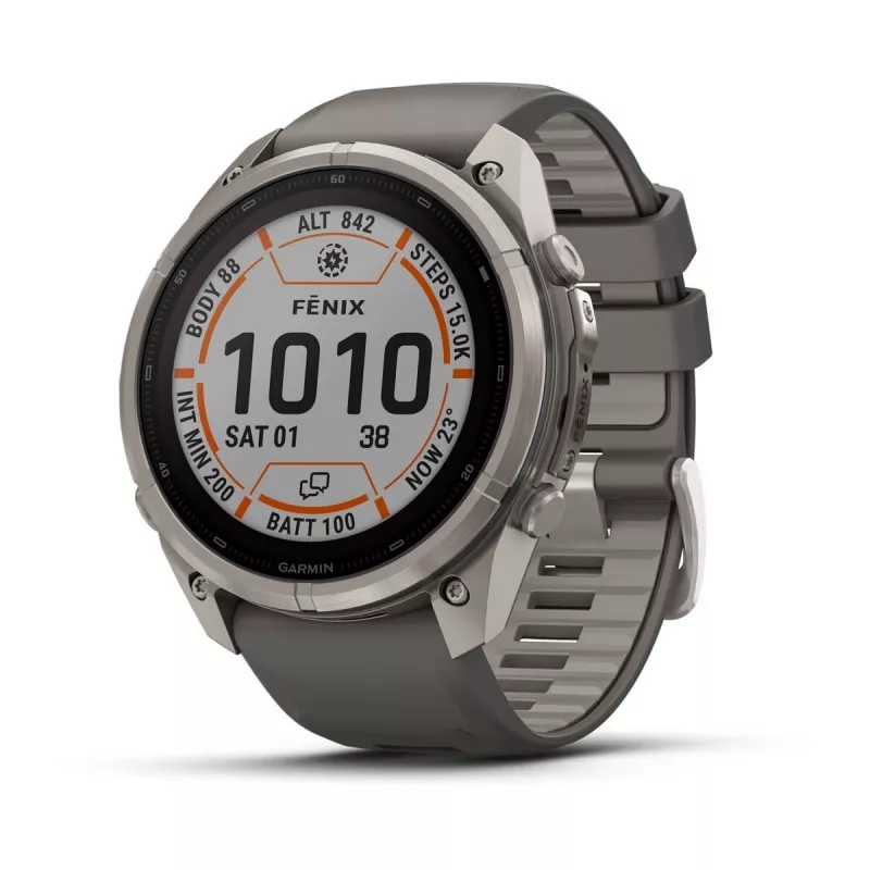 Garmin Fenix 9 Pro – inReach, Solar, 51mm titanio con correa de silicona gris guijarro