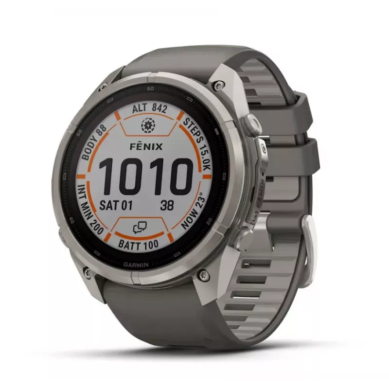 Garmin Fenix 9 Pro – inReach, Solar, 51mm titanio con correa de silicona gris guijarro